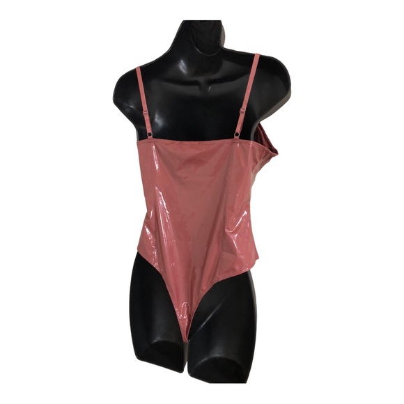 Mauve brown Patent leather glossy padded spaghetti strap bustier bodysuit size L - Picture 13 of 15